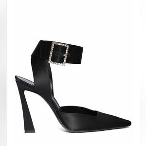 Black pumps with wrap around ankle crystal buckle